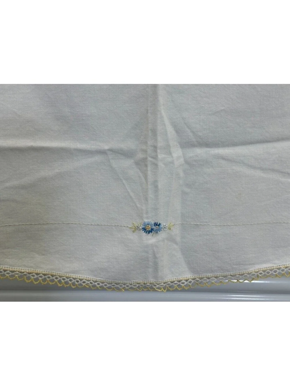 Hand Embroidered Vintage Floral Scalloped Edges Card Table Tablecloth Topper